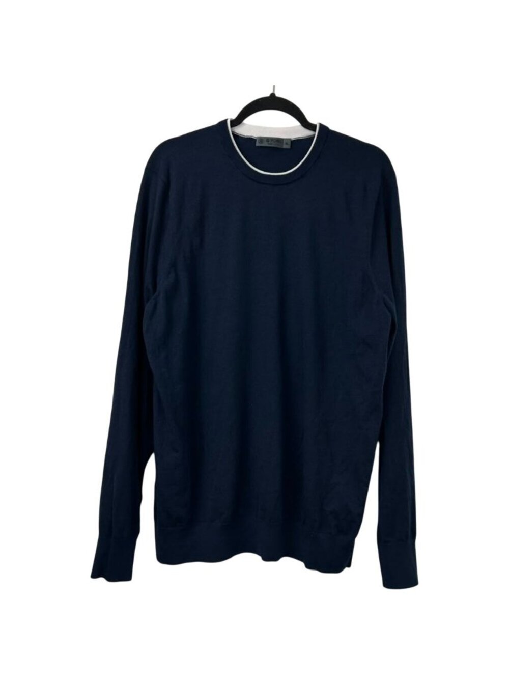 G/Fore Sweater Men's XL Navy & White Wool Blend Crewneck Long Sleeve Pullover